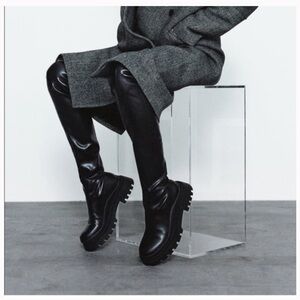 ZARA - leather over the knee chelsea boots